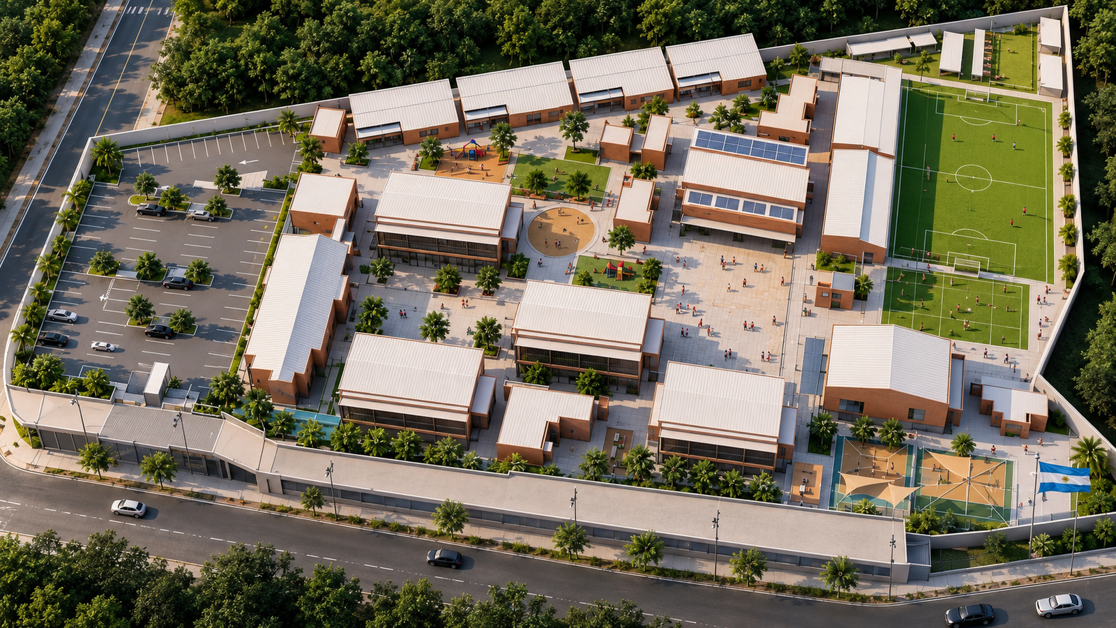 Vista aérea del campus Campus Norte ANAI, implantación general del proyecto